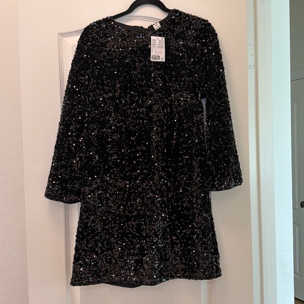 Black sequined A-line dress